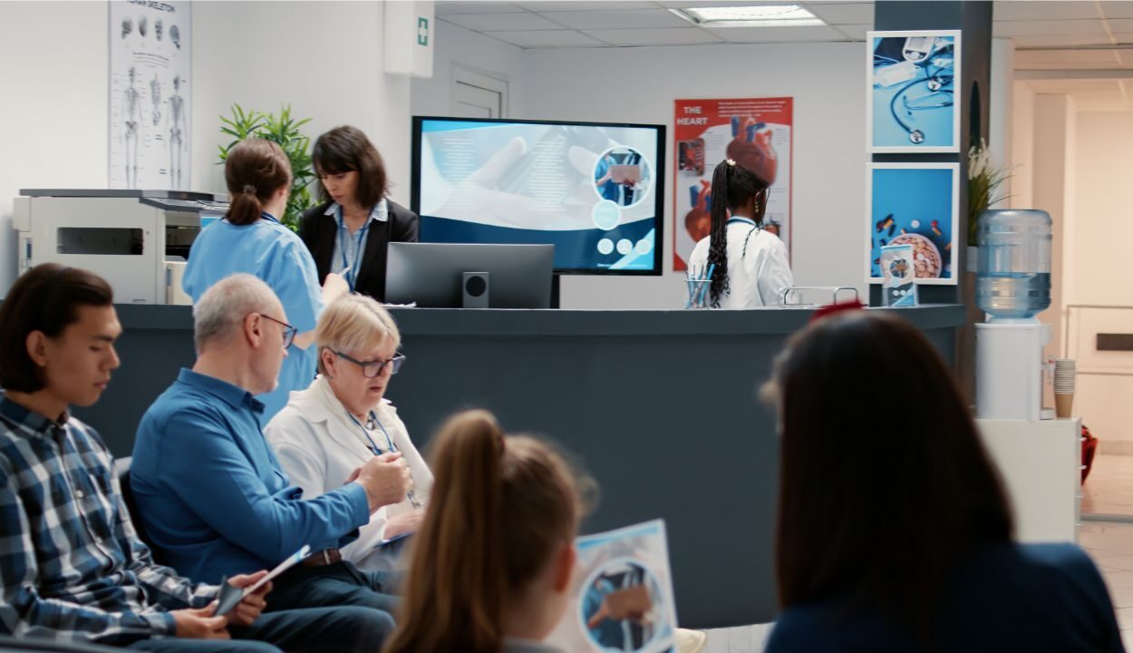 busy medical clinic lobby