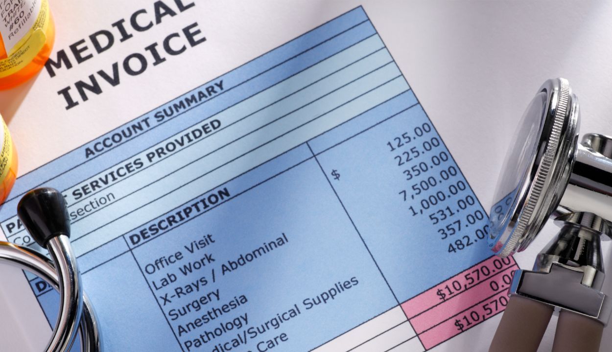 copy of medical invoice on table